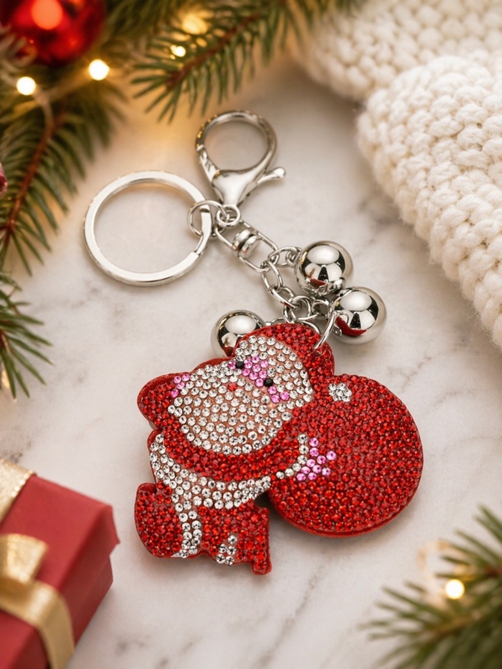Santa Claus Rhinestone Keychain Bag Charm Bling Christmas Holiday New